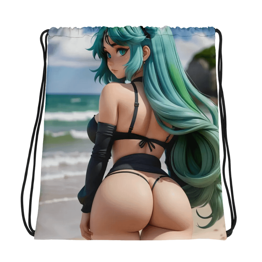 Teal-Haired Cat Girl Drawstring Backpack product image (1)