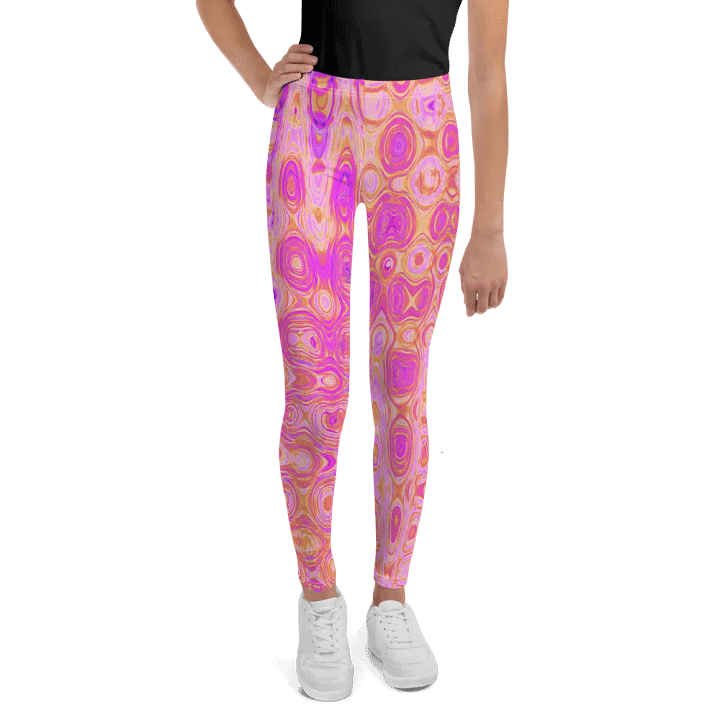 Cool Abstract Pink and Magenta Atomic Retro Zigzags Youth Leggings product image (1)