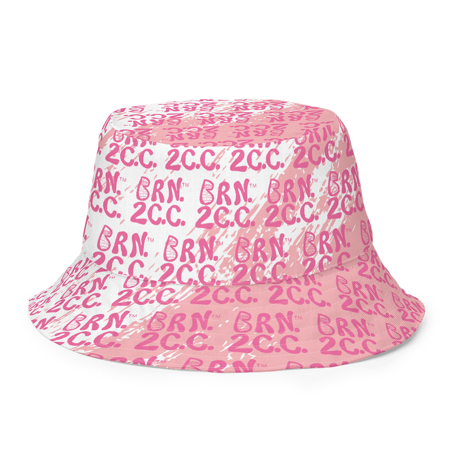 Adults Unisex | Reversible Bucket Hat | BOURNE to Cape Cod™ x BRN.2C.C.™ All-Over Logo Print | Coastal Style Sun Hat | Brilliant Rose on Pink & White Splash product image (7)