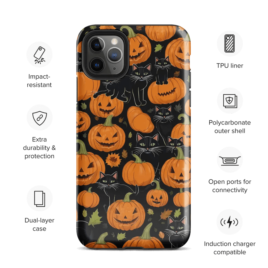 Haunted Whimsy: Pumpkin & Cat Face iPhone Case product image (35)