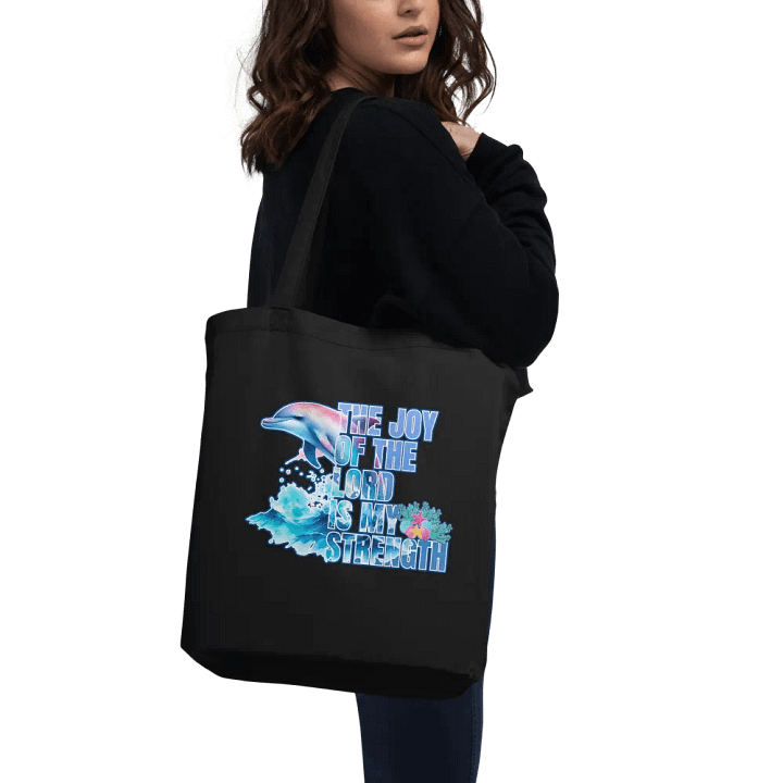 Inspirational Joy of the Lord is My Strength Dolphin Eco-Green Tote product image (2)