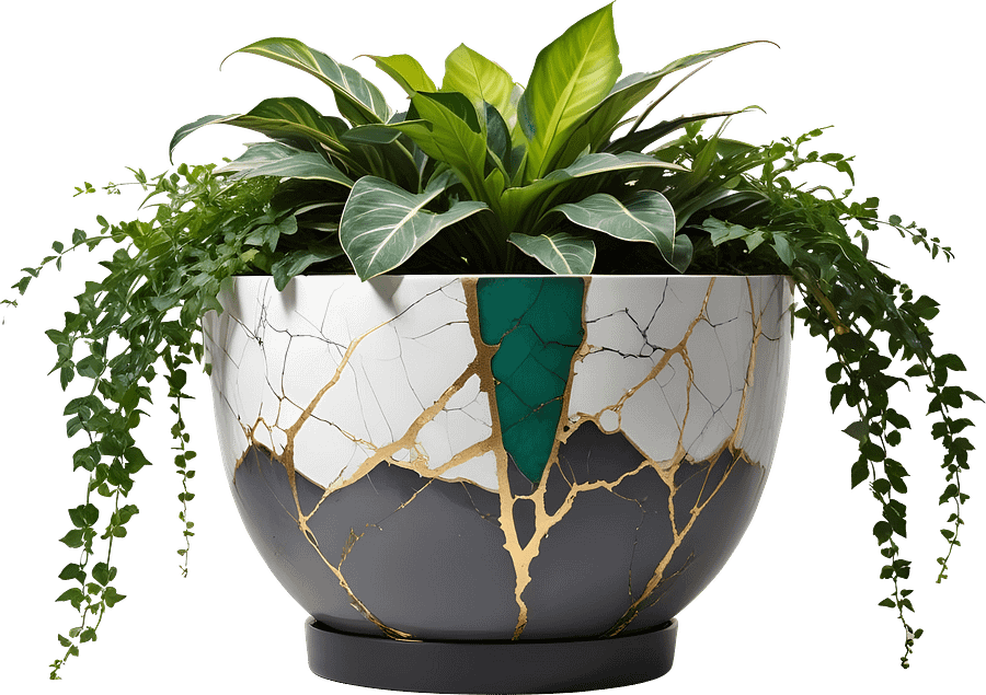 Kintsugi Elegance – Ceramic Planter with plant png product image (1)