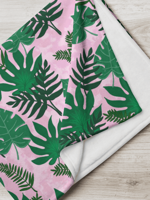Jungle Leaves Pattern Throw Blanket- Pink Background product image (1)