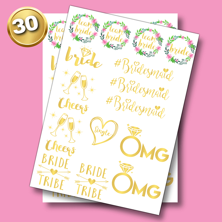 30 Pack Bride Tribe Metallic Gold Bachelorette Party Tattoos: Pack B product image (2)