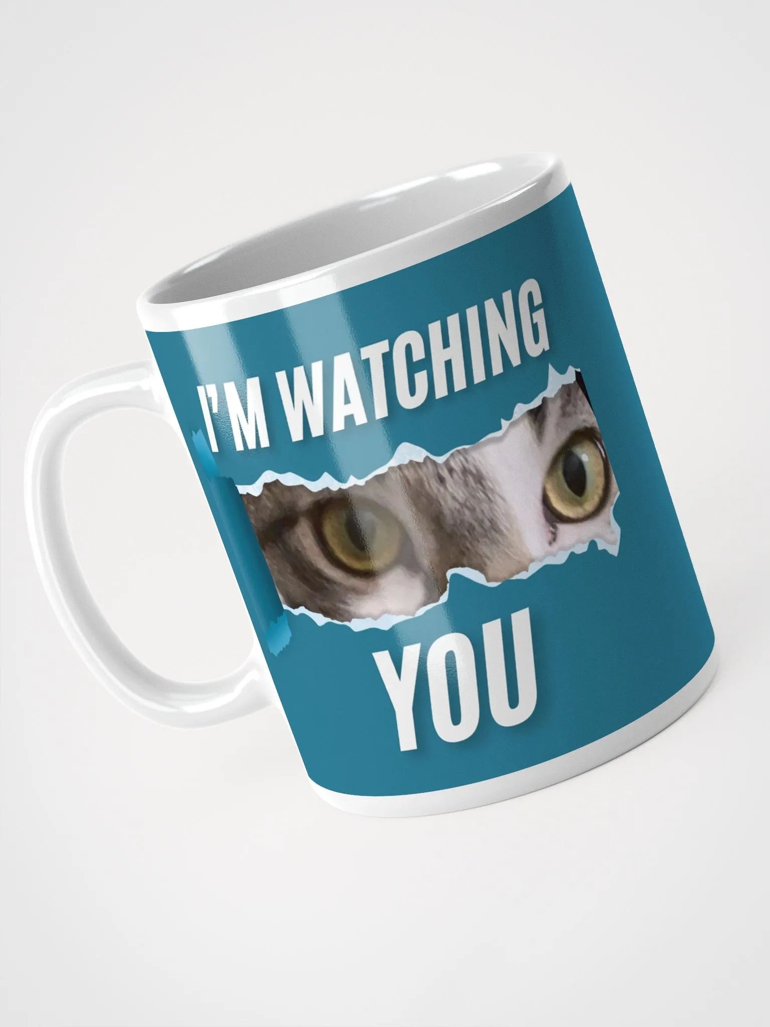 I'm Watching You Cute Tabby Kitten White & Blue Wraparound Mug product image (3)