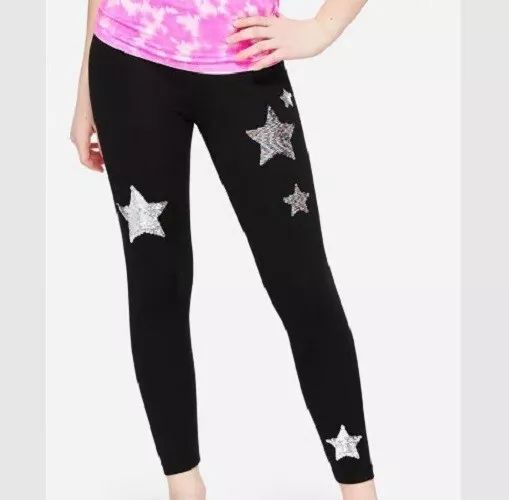 XRED Girls Full Leggings with Reversible Sequins Star Print size 18/20 Black product image (1)