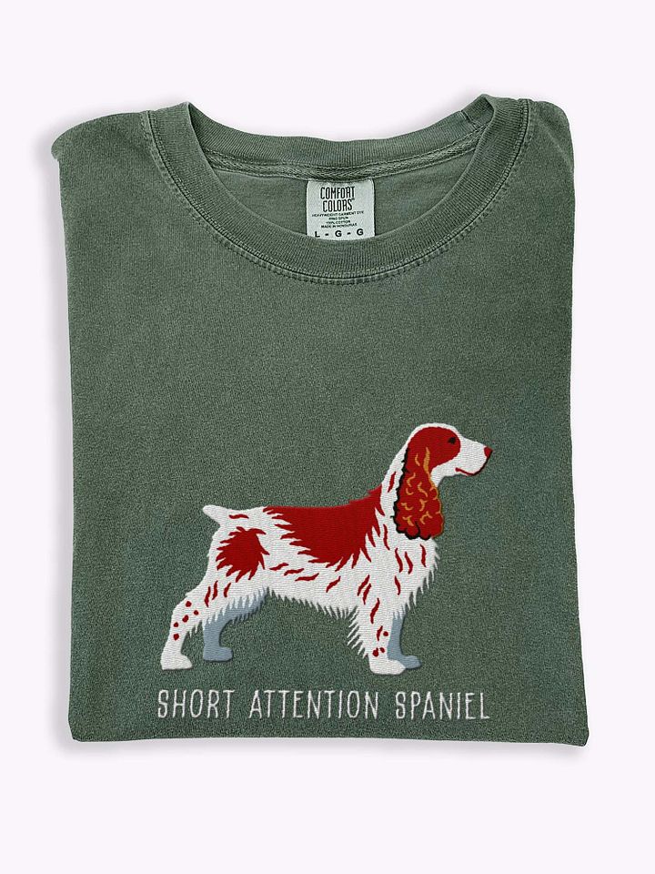 Short Attention Spaniel T-Shirt(Embroidered) of a Field Spaniel(Liver & White) product image (1)