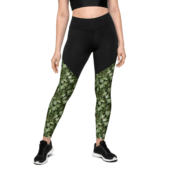 DARK GREEN CAMO PATTERN SPORTS LEGGINGS product image (1)