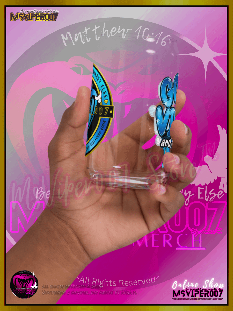 Glass Cup MSVIPER007'S "GOOD VIBIN' AND MUCH LOVE™ [H2O OASIS BLUE]" Can-shaped Glass by Anna H. product image (5)