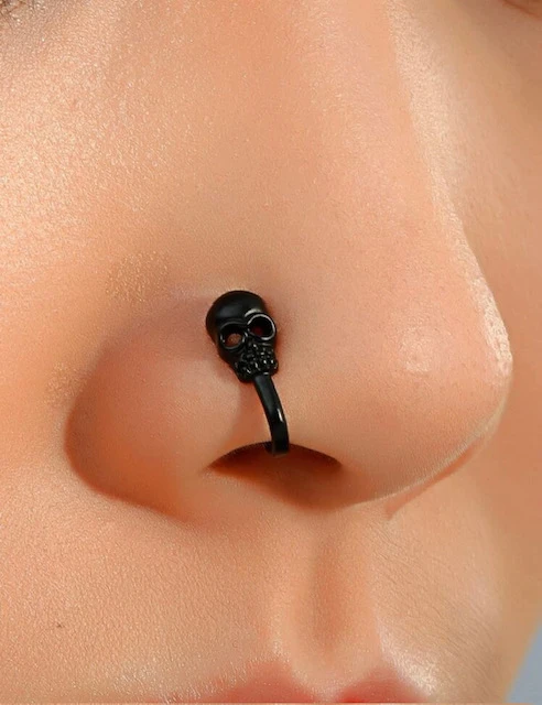 BLACK SKULL DECOR NON-PIERCED NOSE RING product image (1)