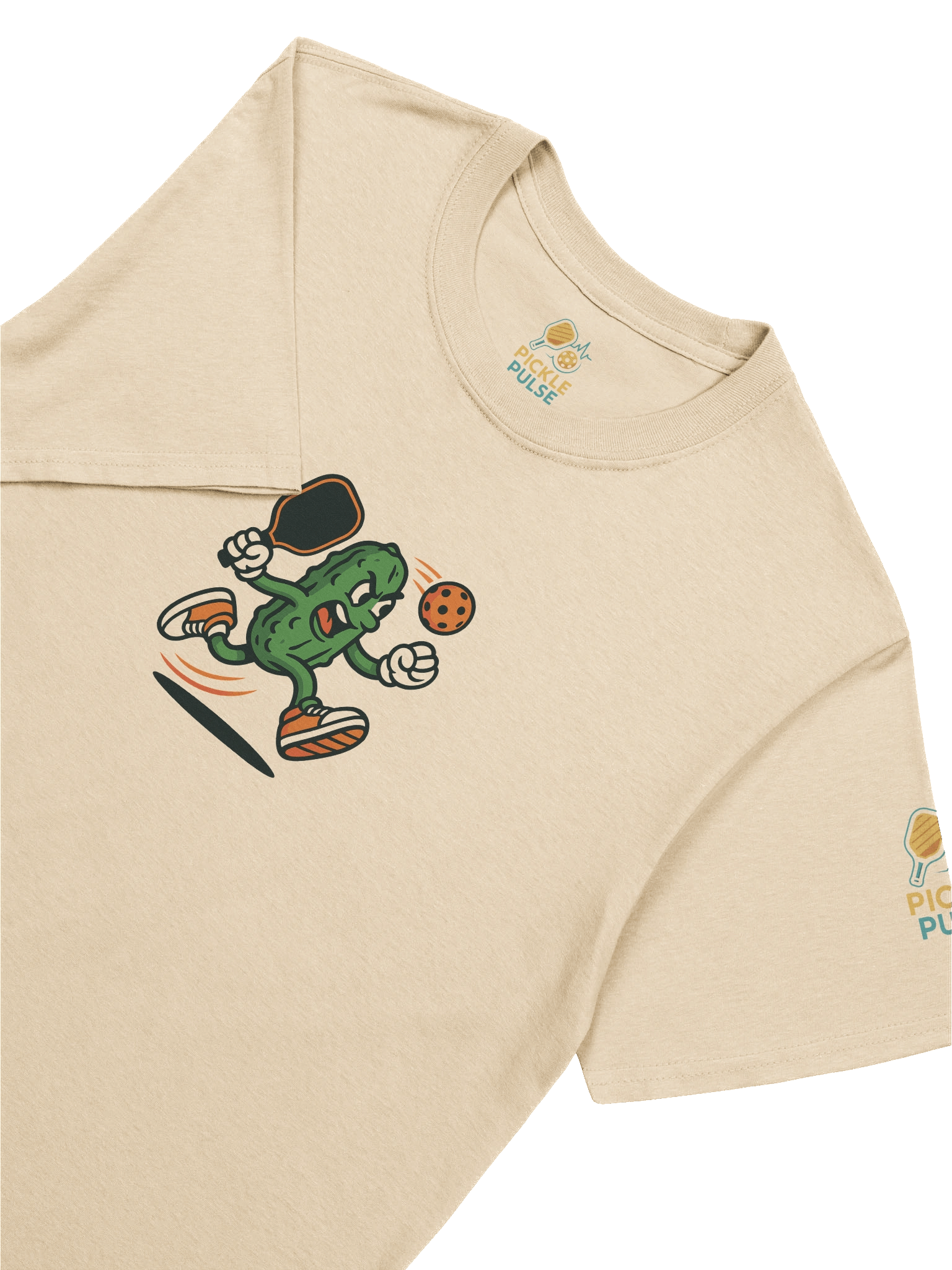 Pickleball Power Pickle T-Shirt – Sand Color Funny Unisex Tee with Animated Pickleball Smash Design product image (7)