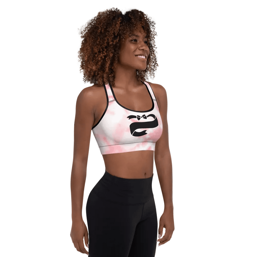 Pink tie dye background colour with Black ribbon design-All-Over Print Padded Sports Bra product image (3)
