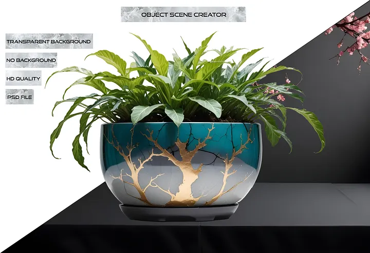 Kintsugi Tranquility – Planter with Vibrant Foliage PNG product image (2)
