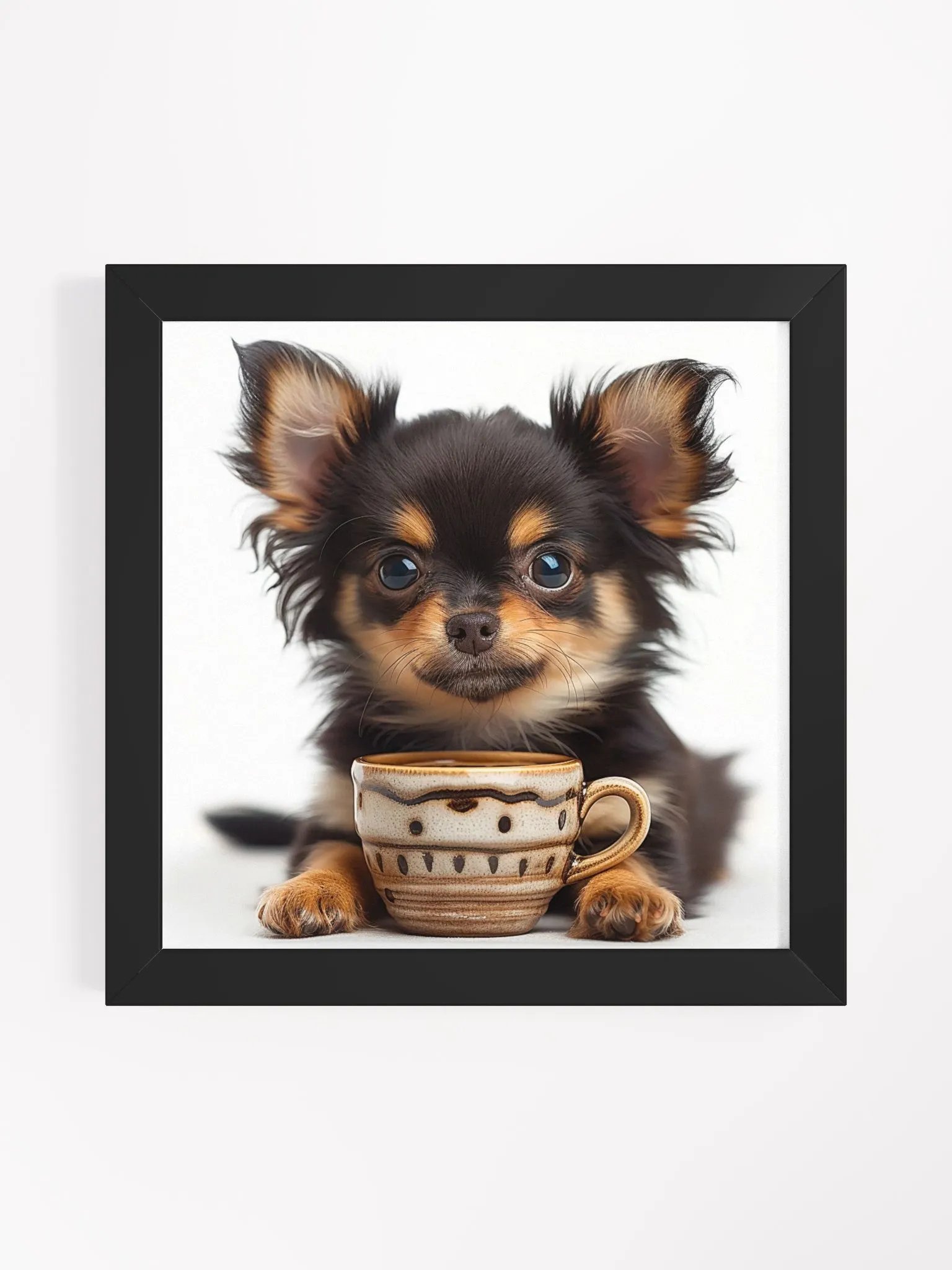 Cute Coffee Lover Brown and Black Chihuahua Framed Wall Art product image (4)