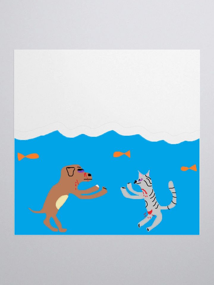 Dog Fighting Cat Underwater Sticker product image (2)