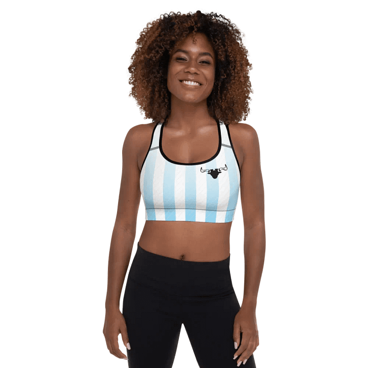 Bull's horns design with Background fill of water colour pink and light blue-All-Over Print Padded Sports Bra. product image (1)