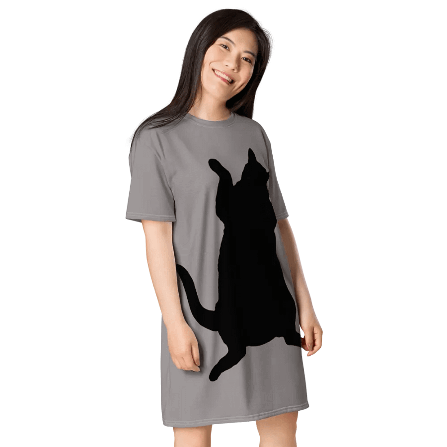 Dancing Demeowcracy Feline Grey T-Shirt Dress product image (4)