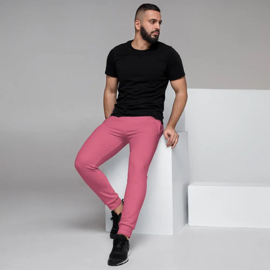 Plain Rosy Pink True Summer Recycled Polyester Premium Men's Joggers by Treasure Pie product image (7)