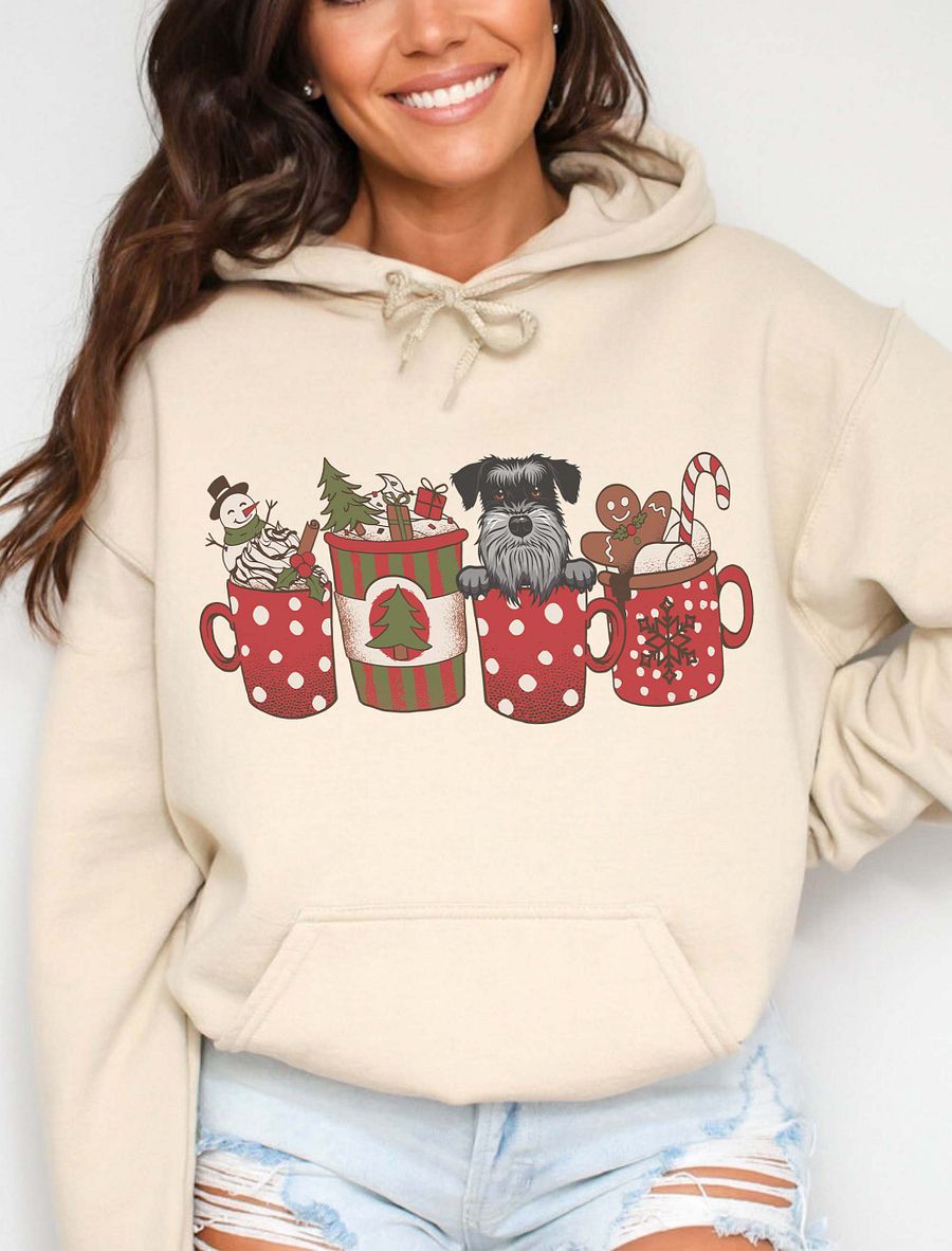 Cute Mini Schnauzer in a Christmas Cup Hooded Sweatshirt | Funny Christmas Pup in a Cup product image (16)