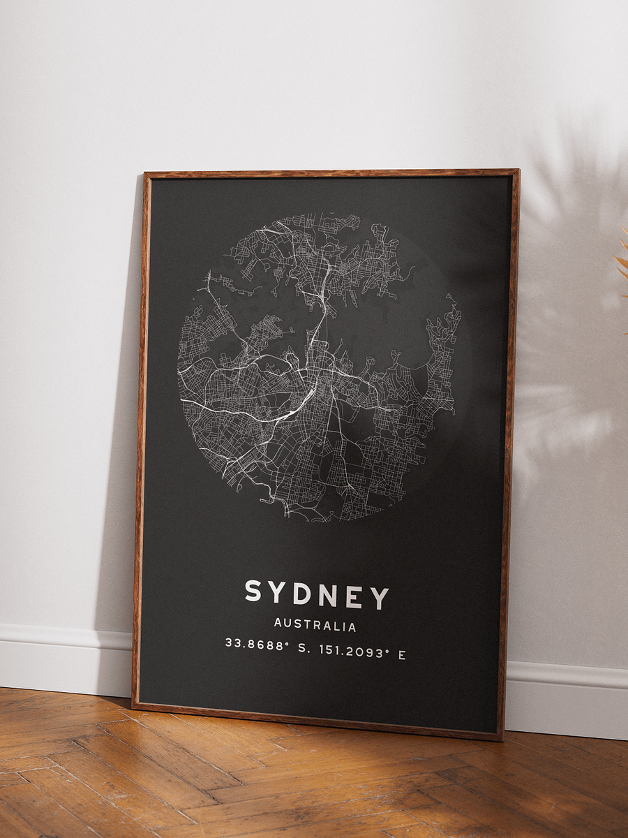 Sydney Street Map Poster – Black Minimalist Circular City Art product image (3)