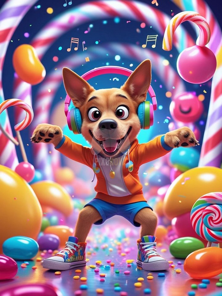 Pixel Party Parade – Track 5: Jellybean Jam (Dog Mascot Edition) | 896x1344 px | 4 Variations | PNG + PDF product image (1)