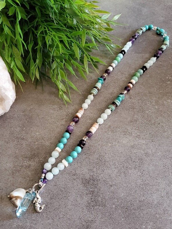 Flowing Waters Goddess Necklace | Shell, Amethyst, Amazonite | Intuition, Creativity & Emotional Flow product image (1)
