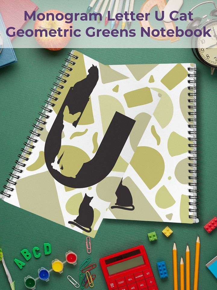 Monogram Letter U Cat Lover Geometric Greens Notebook product image (1)