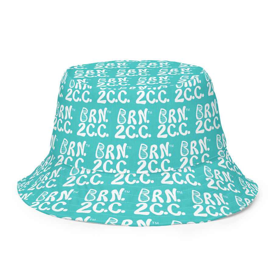 Adults Unisex | Reversible Bucket Hat | BOURNE to Cape Cod™ x BRN.2C.C.™ All-Over Logo Print | Coastal Style Sun Hat | Dark Turquoise & White product image (1)