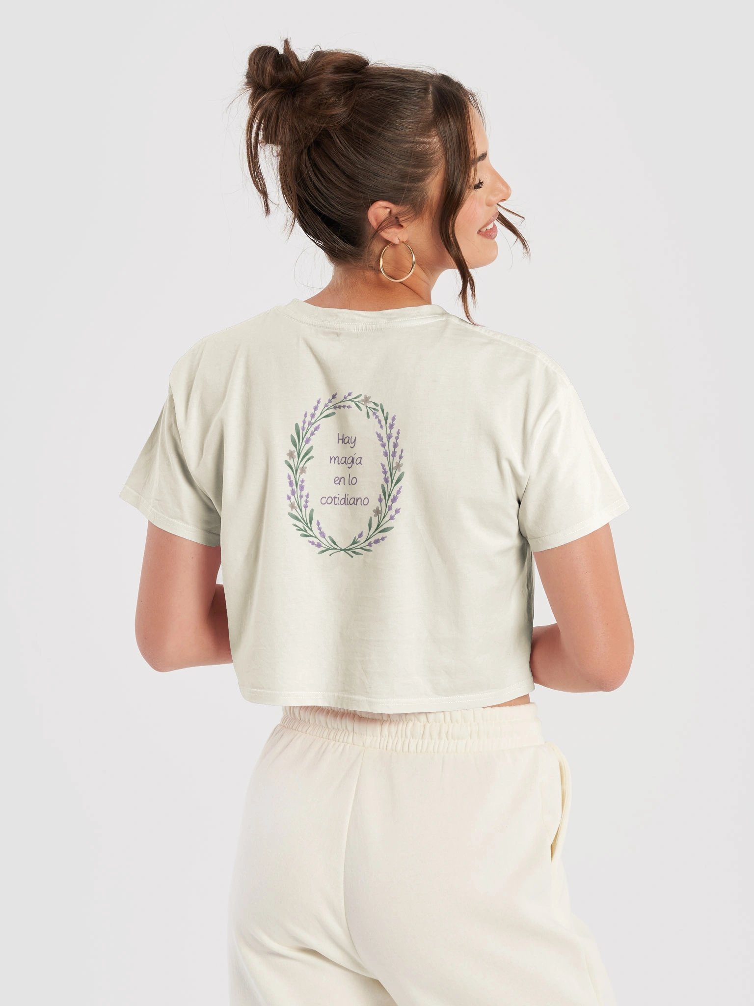 AS colour women’s premium crop top with lavender wreath and quote there is Magic in the Everyday. product image (1)
