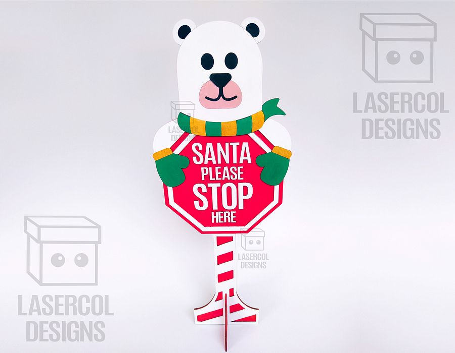 Santa Please Stop Here Sign (Bear) - Laser Cut Files product image (5)