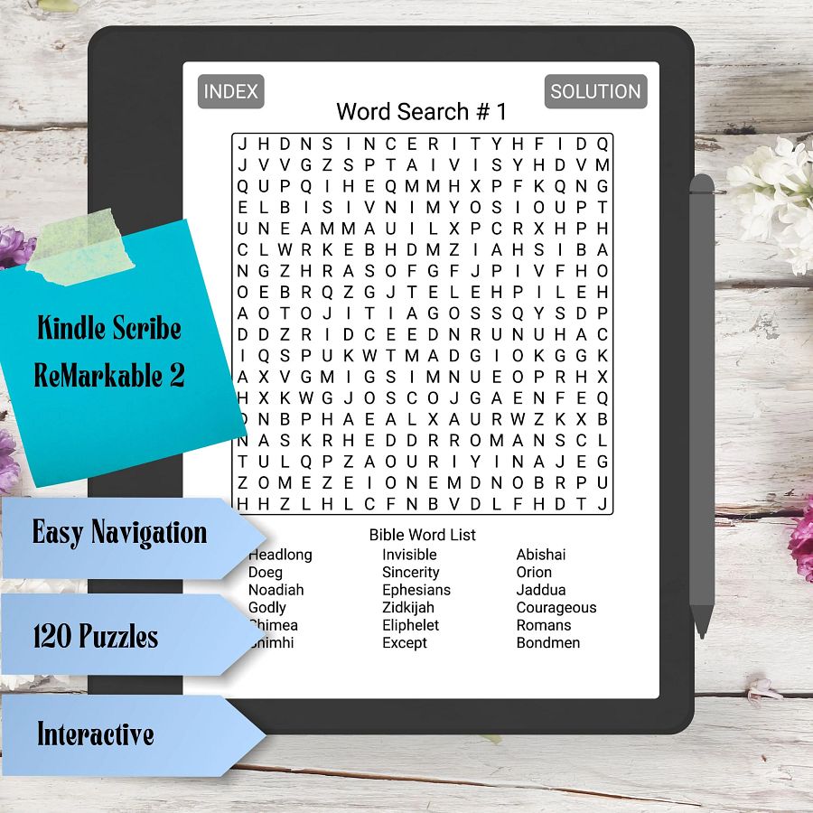 Kindle Scribe Bible Word Search Puzzles | Interactive Puzzle | Remarkable 2 Compatible | Digital Download for e-reader | PDF product image (1)