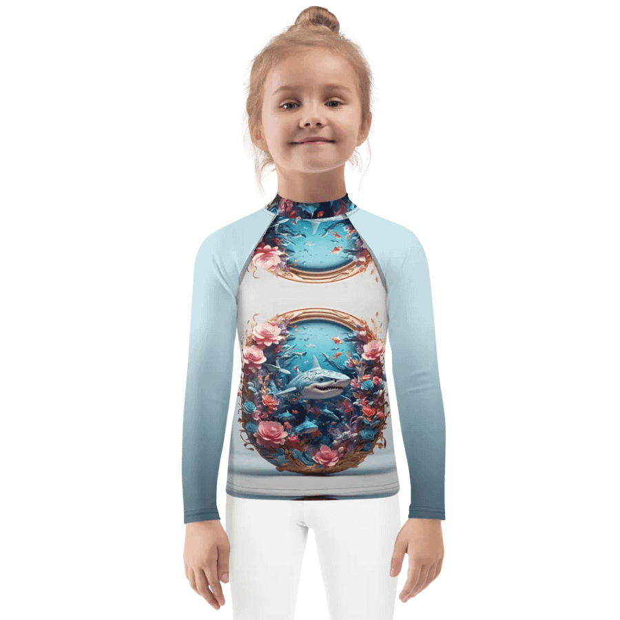kids rash guard floral shark product image (1)