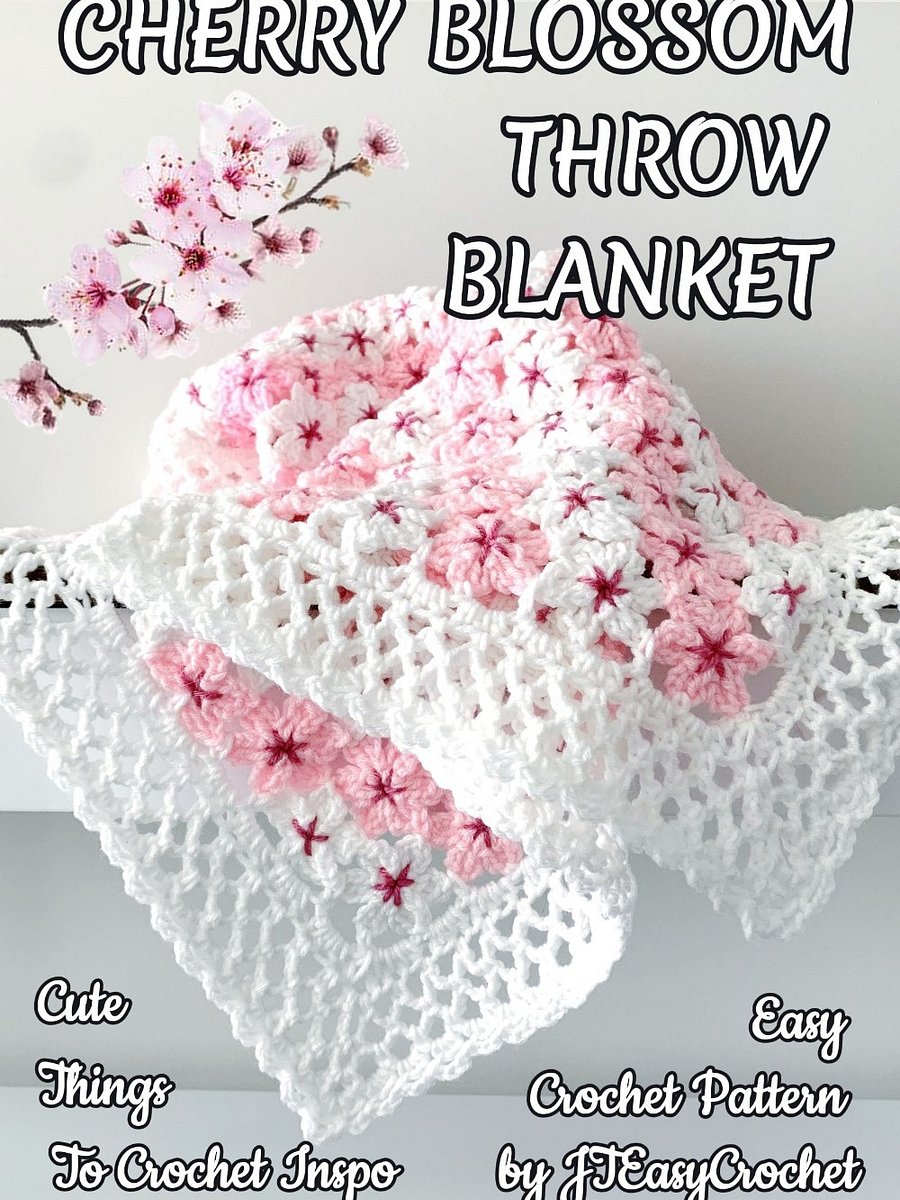 Cherry Blossom Flower Baby Blanket, Sakura Flower Motif Crochet Pattern for Floral Throw Blanket product image (2)