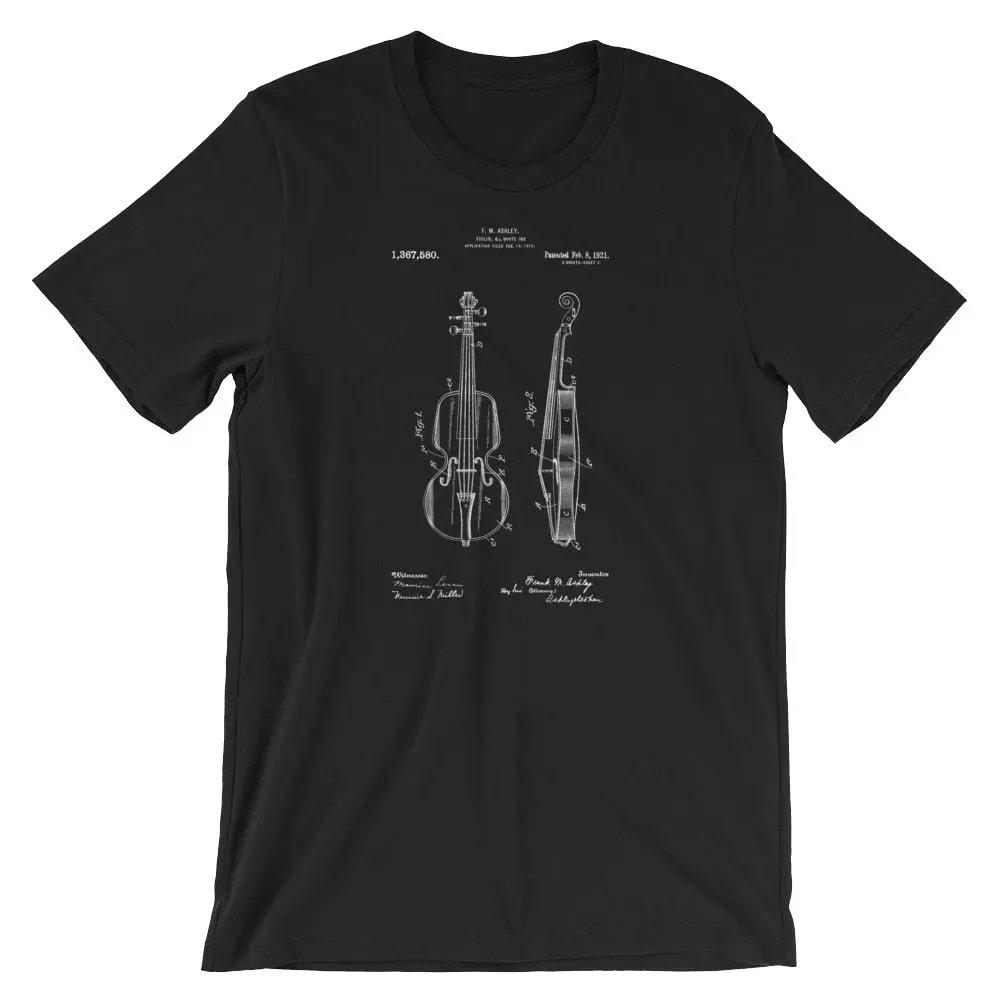 Violin Patent T-Shirt. Violin Shirt 100% Soft Cotton Tee on Black, White or Gray product image (1)