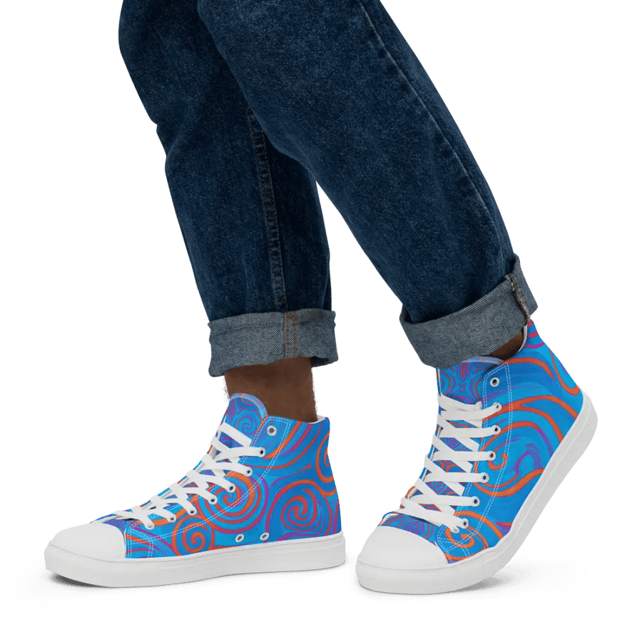 Funky Blue Dreams Liquid Tie-Dye Men's High-Top Canvas Shoes product image (7)