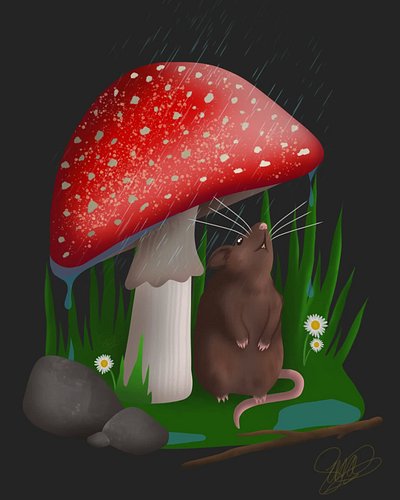 My little fat rat under a toadstool mushroom sheltered from the rain. I call this one 