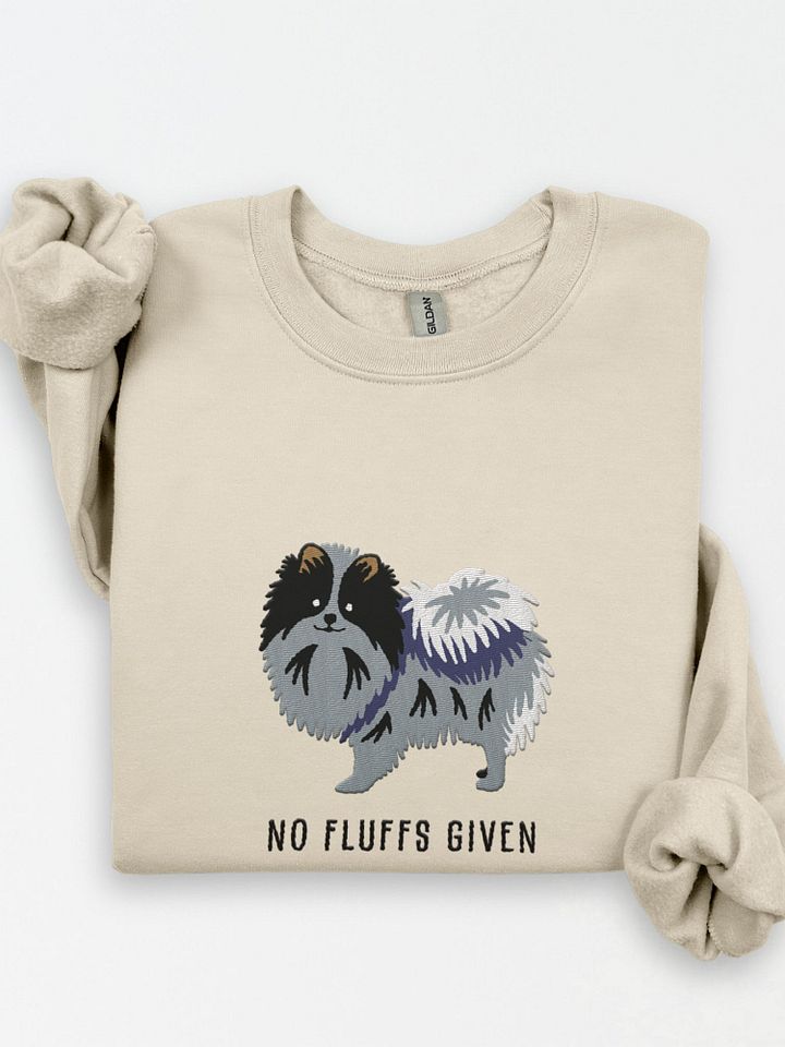 No Fluffs Given Sweatshirt (Embroidered) of a Pomeranian(Blue Merle) product image (1)