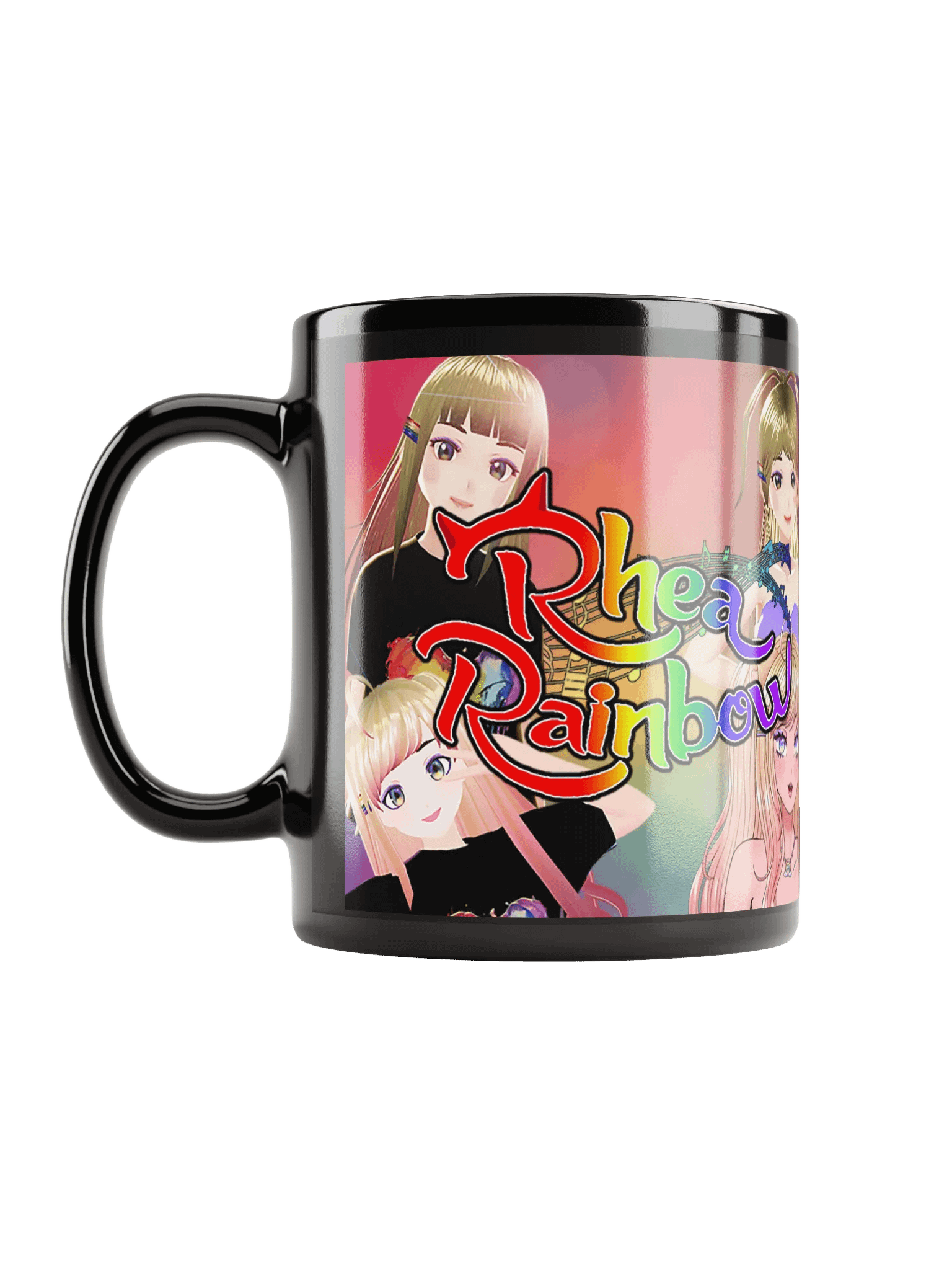 🌈Rhea Rainbow "POGgression" Black Glossy Mug! ☕🎶 product image (11)