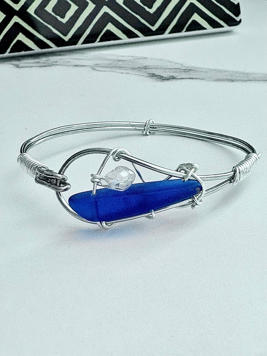 Ocean Whispers Wire-Wrapped Sea Glass Bracelet | Handmade 6.75" Coastal Charm by Monique Faella Designs™ | MFD-00075 product image (3)