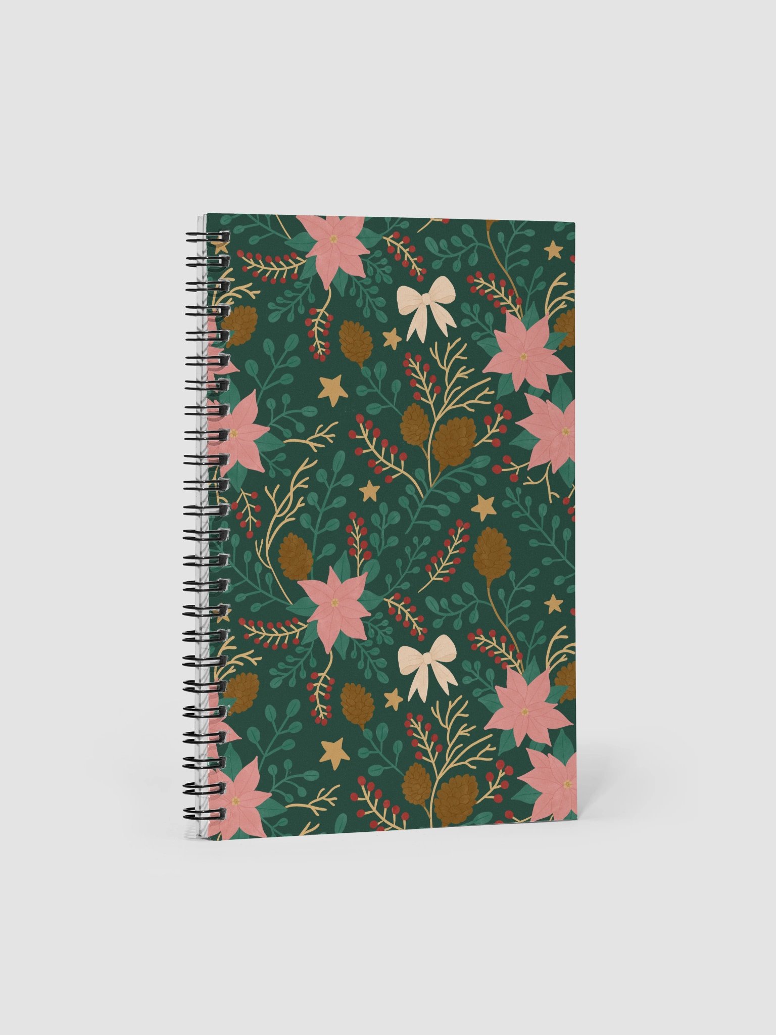 Enchanted forest blooms spiral notebook. Botanical Christmas design with poinsettias and winter details product image (1)