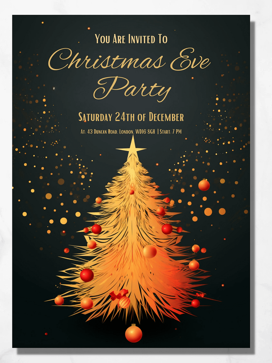 Golden Tree Christmas Eve Party Invitation | Editable in Canva | Christmas Party Printable | Holiday Invitation Template | Link to Canva product image (4)