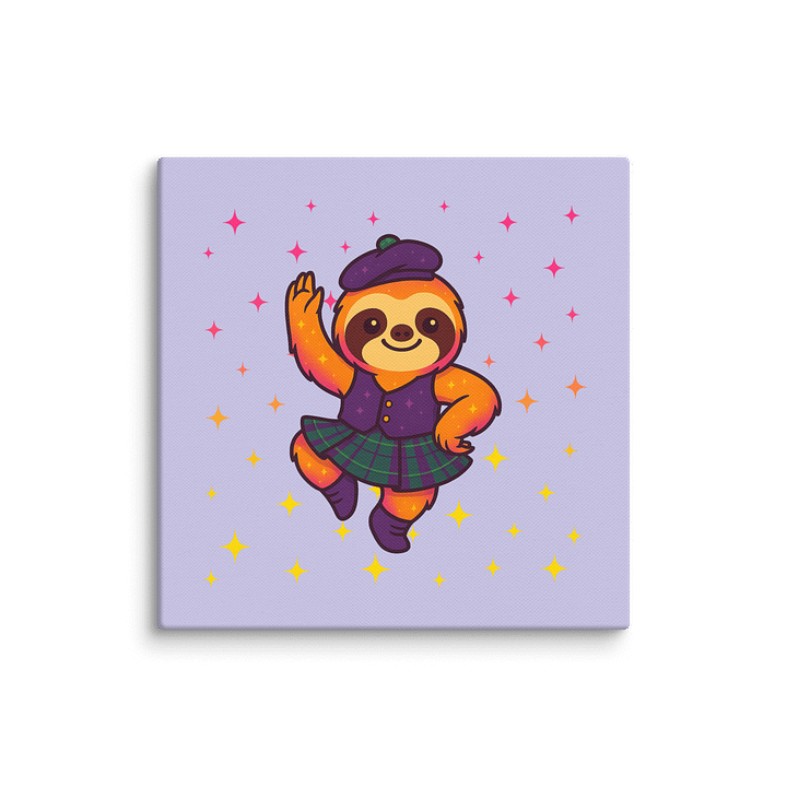 Highland Dance Sloth Mini Canvas – Cute Scottish Sloth Wall Art for Dancers, Teachers, Recital Decor & Mini Sparkly Sloth Fans – 6x6" product image (1)