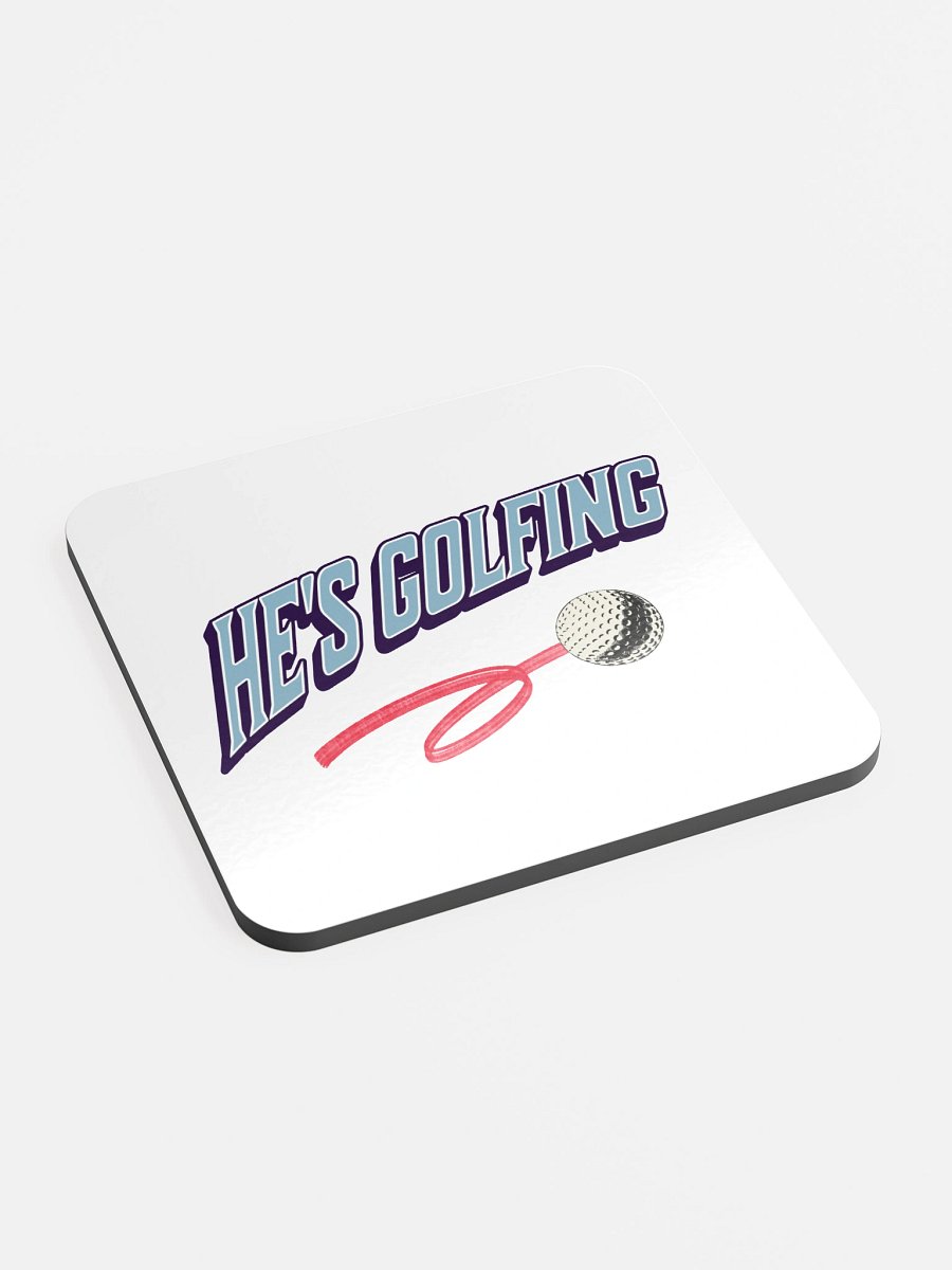 Hes Golfing Swinging Style Glossed Cork Coaster product image (3)
