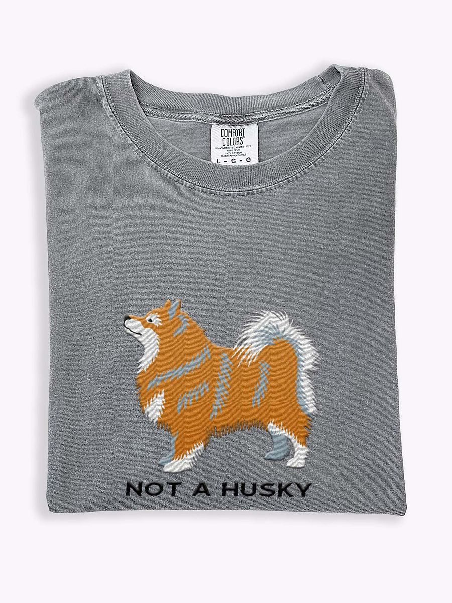 Not a Husky T-Shirt(Embroidered) of a Finnish Lapphund(Fawn & White) product image (1)