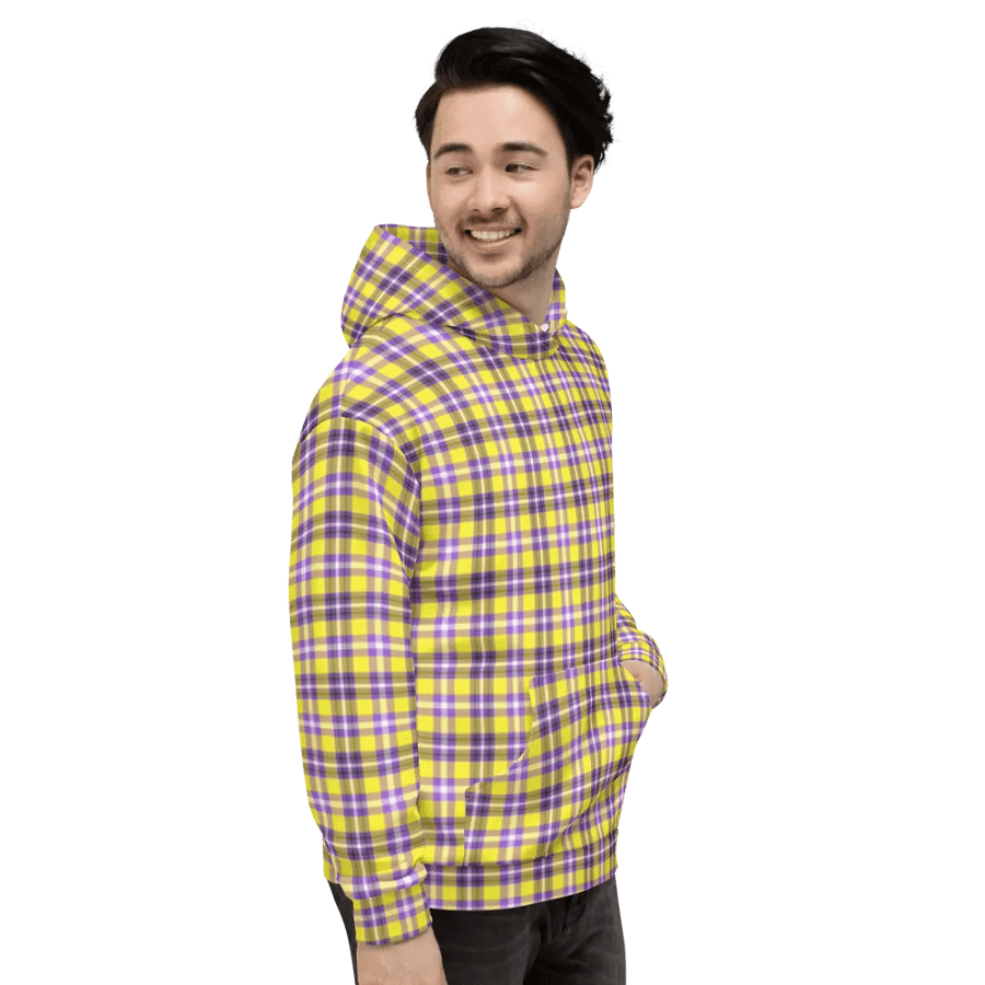 Bright Yellow and Purple Plaid Hoodie product image (5)