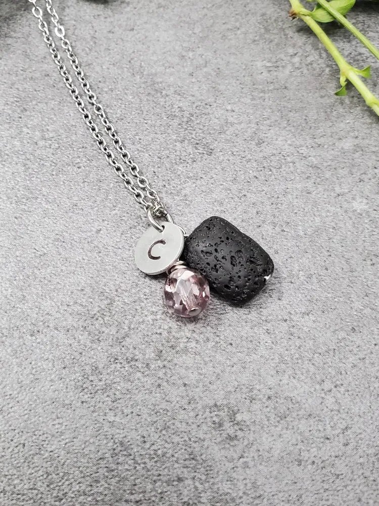 Czech Your Lava Personalized Necklace • Initial Diffuser Necklace • Minimalist Aromatherapy Jewelry product image (1)