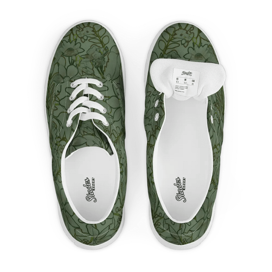 Line art Green and Dark green Floral/Women's Lace-Up Canvas Shoes by Allcolor product image (6)