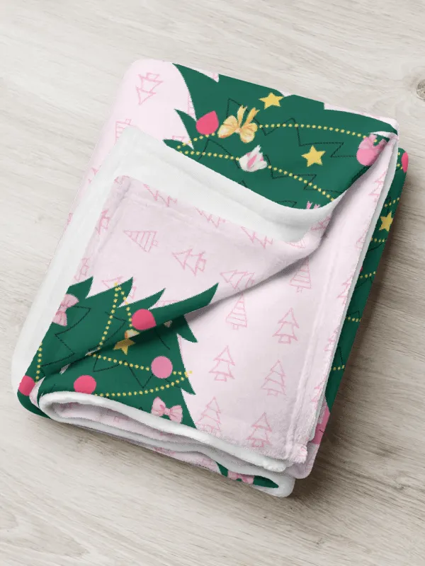 Pink and Green Christmas Tree Throw Blanket product image (2)