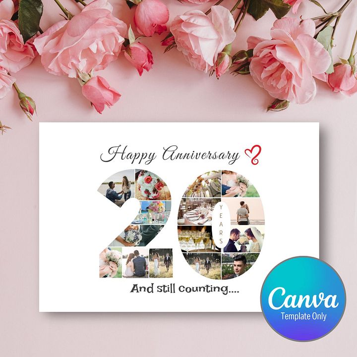 20 Year Anniversary Photo Card Editable Canva Template product image (1)
