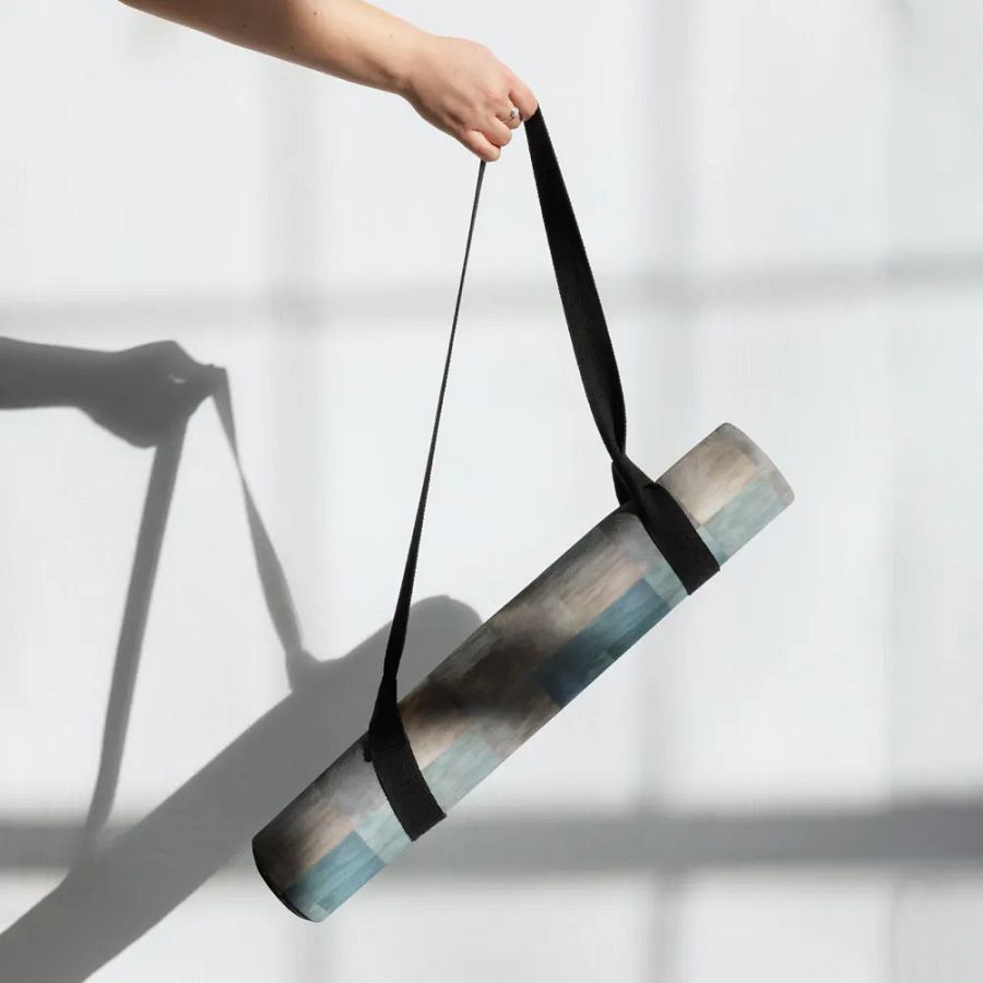 Yoga Mat with Painted Blue, Green and Brown Checked Pattern product image (9)